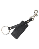 Dolce & Gabbana Men's Black Leather Keychain with Silver DG Logo - One Size - Top-Down View
