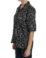Musical Instrument Silk Blouse with Classic Collar for Women