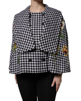 Dolce & Gabbana Women's Black White Monochrome Patterned Floral Cape Jacket - 42 IT - Front View