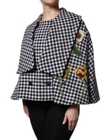 Dolce & Gabbana Women's Black White Monochrome Patterned Floral Cape Jacket - 42 IT - Side View