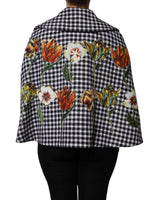 Dolce & Gabbana Women's Black White Monochrome Patterned Floral Cape Jacket - 42 IT - Top-Down View