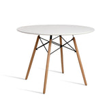 Wood Dining Table for 2-4 People,80cm DIA Modern Round Kitchen Table with Wood Legs for Dining Room, Living Room and Kitchen - Side View