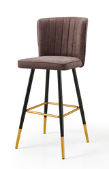 Modern Bar Chair Leather Stool Counter Brown Mid-Century Wood x 2 - Front View