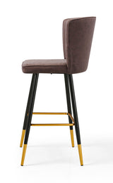 Modern Bar Chair Leather Stool Counter Brown Mid-Century Wood x 2 - Side View