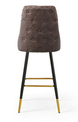 Modern Bar Chair Leather Stool Counter Brown Mid-Century Wood x 2 - Front View