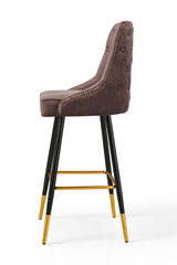 Modern Bar Chair Leather Stool Counter Brown Mid-Century Wood x 2 - Top-Down View