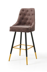 Modern Bar Chair Leather Stool Counter Brown Mid-Century Wood x 2 - 45-Degree Angle