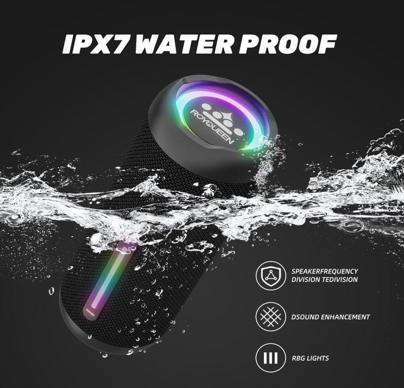 Compact Waterproof Bluetooth Speaker with LED Lights, 24H Playtime, Bluetooth 5.3, 360° Sound for Outdoor Adventures