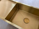 2024 Brushed brass gold single long bowl drainer stainless steel 304 kitchen sink - Side View