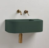New Concrete Cement Wash Basin Counter Top Matte Lake Green Wall Hung Basin - Front View