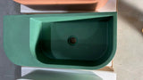 New Concrete Cement Wash Basin Counter Top Matte Lake Green Wall Hung Basin - Side View