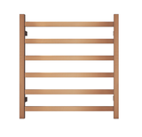 Premium Brushed Rose Gold Heated Towel Rack - 6 Bars, Square Design, AU Standard, 650x620mm Wide
