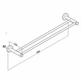 Luxurious Brushed Nickel Stainless Steel 304 Towel Rack Rail - Double Bar 800mm - Front View