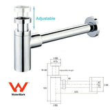 2023 Brushed Nickel p trap ROUND BOTTLE TRAP 32/40 mm WASTE for wall hung basin vanit - Front View