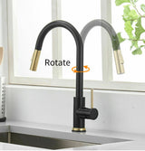 2023 Brushed Gold Spout Matte Black pull out with spray function kitchen mixer tap faucet - Front View