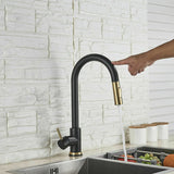 2023 Brushed Gold Spout Matte Black pull out with spray function kitchen mixer tap faucet - Rear View