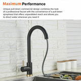 2023 Brushed Gold Spout Matte Black pull out with spray function kitchen mixer tap faucet - Extra Image