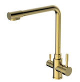 2023 Brushed Brass Gold L shape 3 way filter water kitchen mixer tap faucet Stainless steel Made PVD plated - Front View