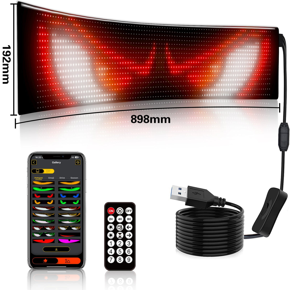 Programmable LED Matrix Panel Flexible Screen IP65 with APP Control 192*898mm