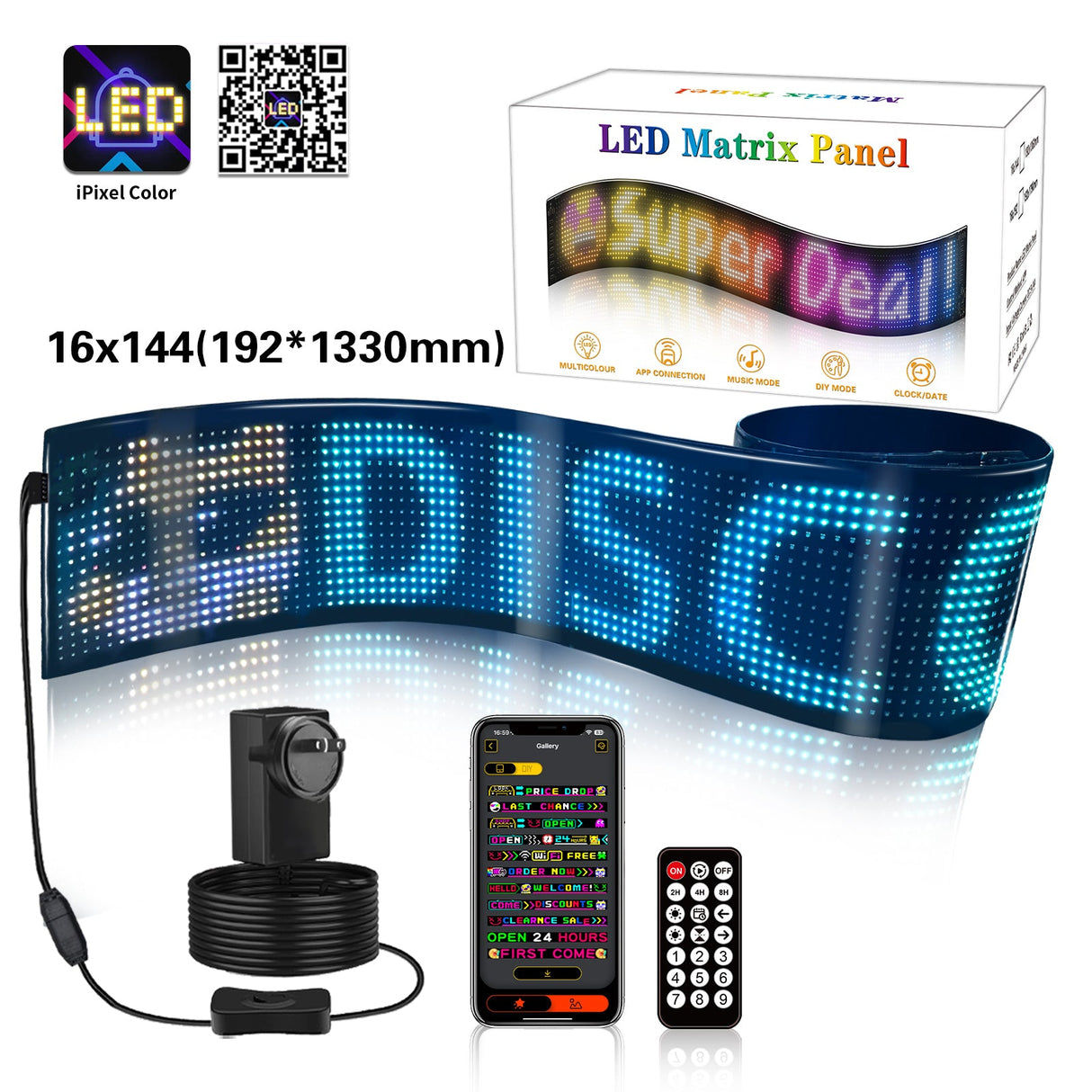 Programmable LED Matrix Panel Flexible Screen IP65 with APP Control 192*1330mm
