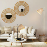 Yvette Natural Rattan & Black Metal Floor Lamp