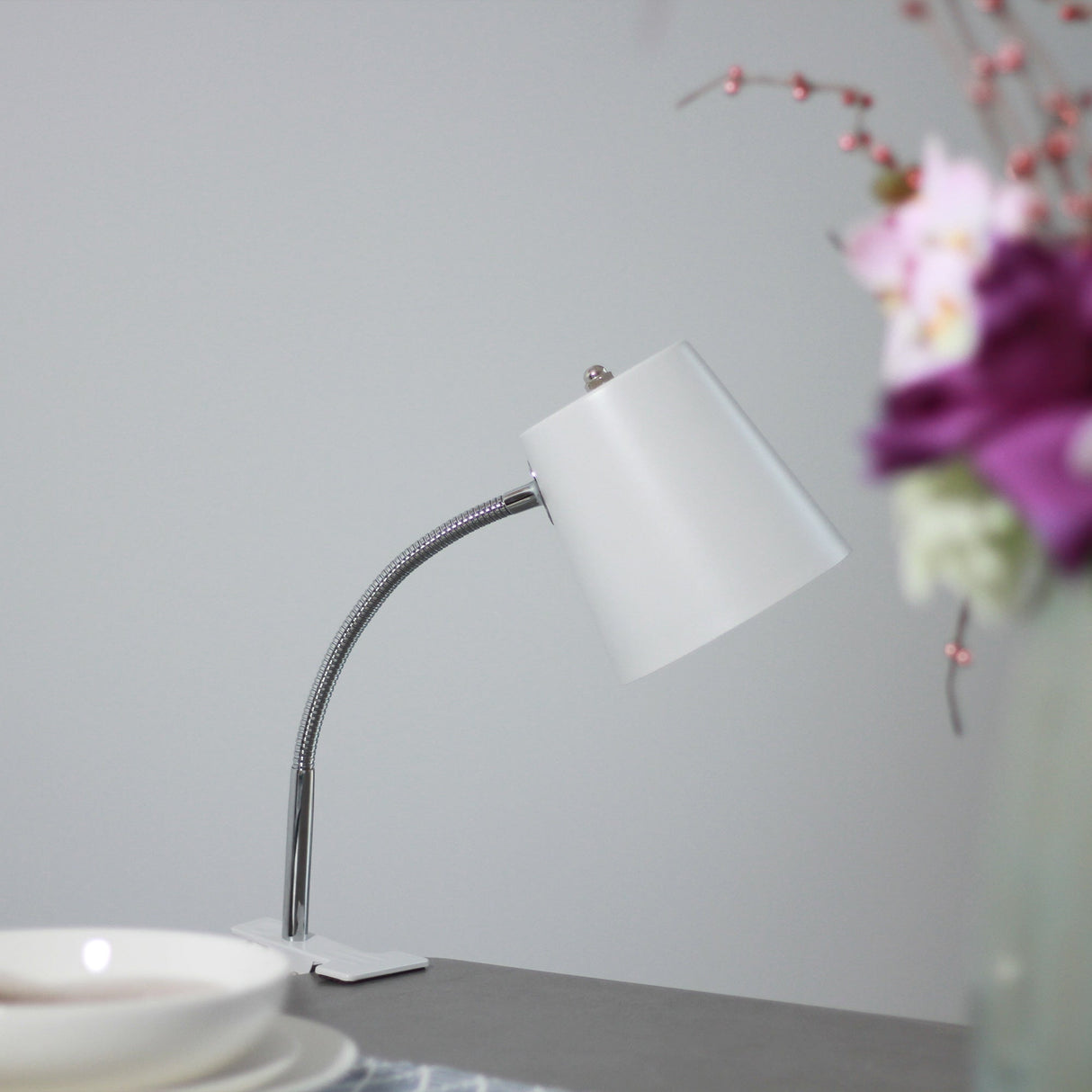 Ellie Adjustable Clip-On Table Lamp in White