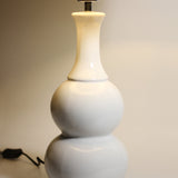Elegant White Ceramic Table Lamp with Spindle Neck Design - Close-Up Angle