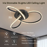 Irie Dimmable 3 Lights LED Ceiling Light - Black - Low Angle