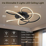 Irie Dimmable 5 Lights LED Ceiling Light - Black - Low Angle