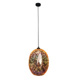 Moravian Glass Oval Pendant Light - Chrome - Front View