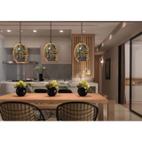 Moravian Glass Oval Pendant Light - Chrome - Close-Up Angle