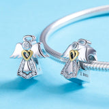 925 Sterling Silver Guardian Angel Diamond Pendant For Diy Bracelets - Rear View