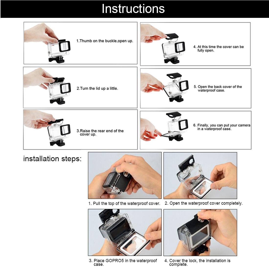 Waterproof Housing Case for Gopro Hero 6 / 5 - Easy Mounting and Lens Protection