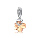 925 Sterling Silver Golden Four Leaf Clover Pendant For Diy Bracelets - Front View