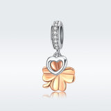 925 Sterling Silver Golden Four Leaf Clover Pendant For Diy Bracelets - Side View