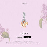 925 Sterling Silver Golden Four Leaf Clover Pendant For Diy Bracelets - Top-Down View