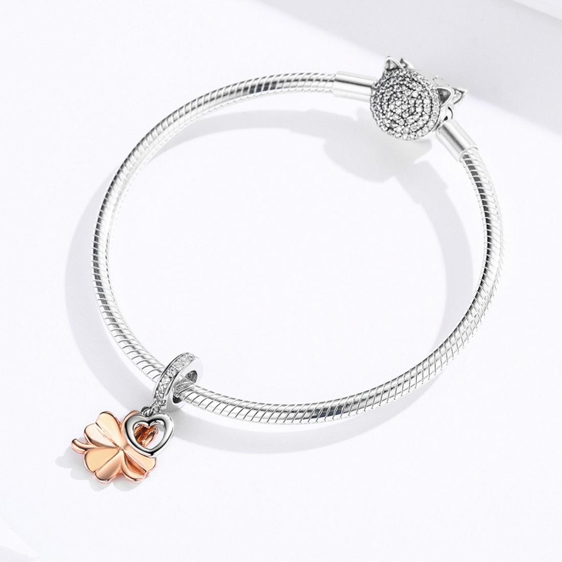 925 Sterling Silver Golden Four Leaf Clover Pendant For Diy Bracelets