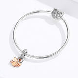 925 Sterling Silver Golden Four Leaf Clover Pendant For Diy Bracelets - Low Angle