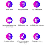 Wireless Bluetooth Headset with Touch Control and Charging Case - V5.0 - Low Angle
