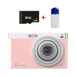 4k 8x Optical Zoom Telescopic Lens Digital Camera with Card Reader & 8g - Pink - Front View