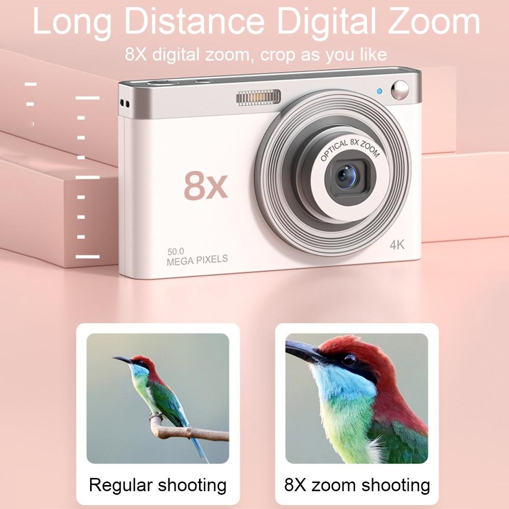 4k 8x Optical Zoom Telescopic Lens Digital Camera with Card Reader & 8g - Pink