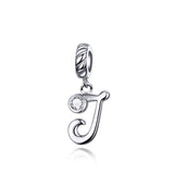 925 Sterling Silver Personalized Letter Pendant For Diy Bracelets & Necklaces Style - J - Front View