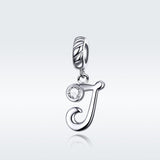 925 Sterling Silver Personalized Letter Pendant For Diy Bracelets & Necklaces Style - J - Side View