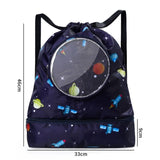 Blue Waterproof Drawstring Beach Bag L Size For Kids Wet & Dry Separation Shoulder Strap - Grey L - Close-Up Angle