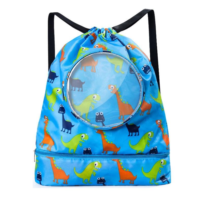 Blue Waterproof Drawstring Beach Bag L Size For Kids Wet & Dry Separation Shoulder Strap - Grey L
