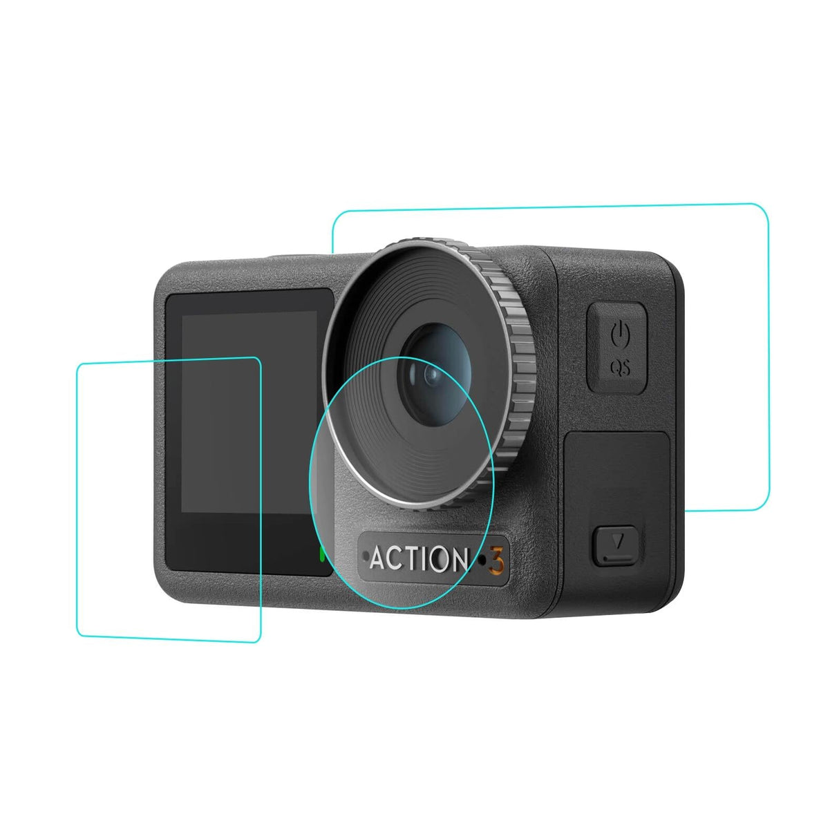 Tempered Glass Film Set for Dji Action 3 - 3-in-1 Protection for Front and Back Screens and Lenses