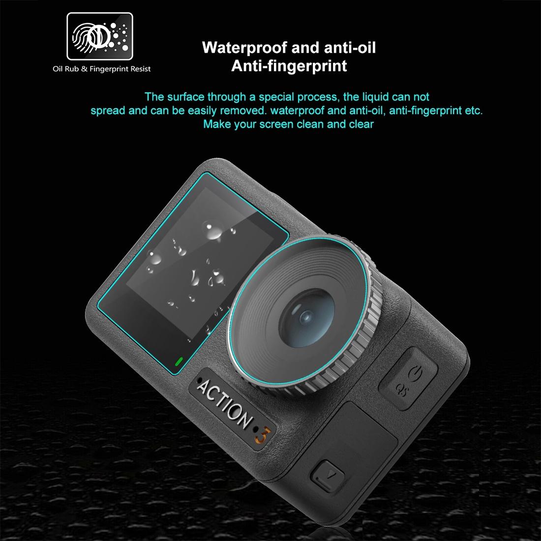 Tempered Glass Film Set for Dji Action 3 - 3-in-1 Protection for Front and Back Screens and Lenses