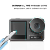 Tempered Glass Film Set for Dji Action 3 - 3-in-1 Protection for Front and Back Screens and Lenses - Close-Up Angle