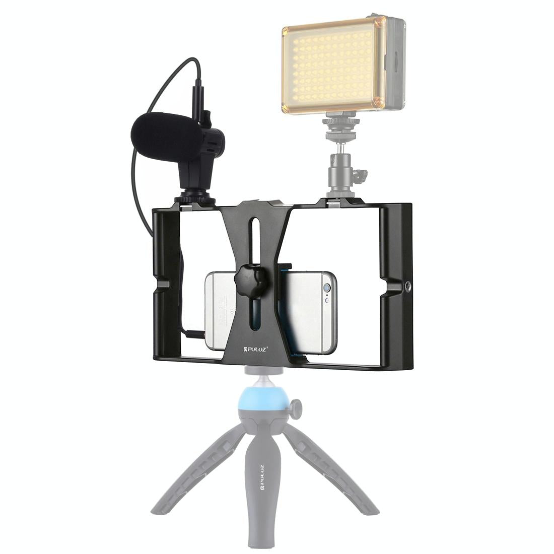 Smartphone Video Rig & Microphone Kit For Live Broadcast - Compatible With Iphone Galaxy Huawei Xiaomi Htc Lg Google And More - Blue