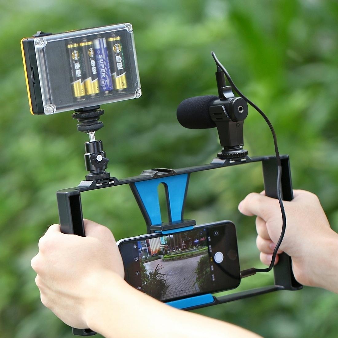 Smartphone Video Rig & Microphone Kit For Live Broadcast - Compatible With Iphone Galaxy Huawei Xiaomi Htc Lg Google And More - Blue